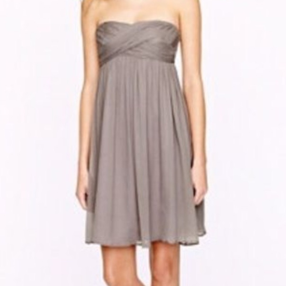 Sz 12 J.Crew Taryn Silk Chiffon Strapless Dress Gray Formal Party Wedding